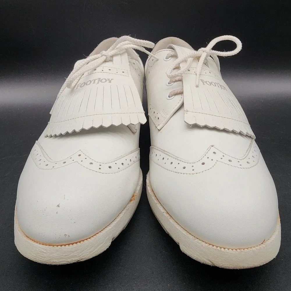FootJoy 9.5N White SoftJoys Kiltie Wingtip Golf Shoes Preppy Old Money Club
